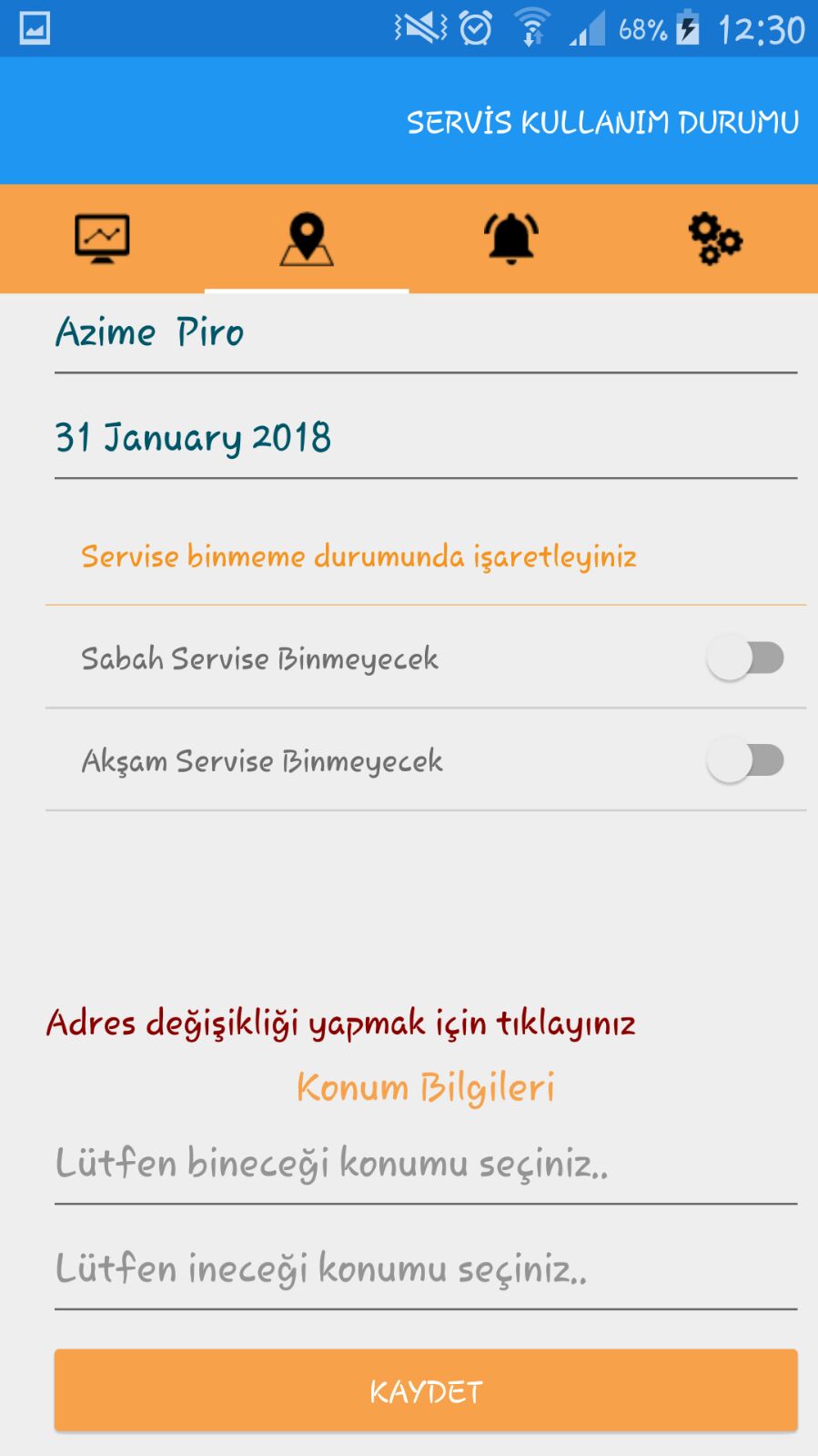 Adres Değişiklik Ekranı